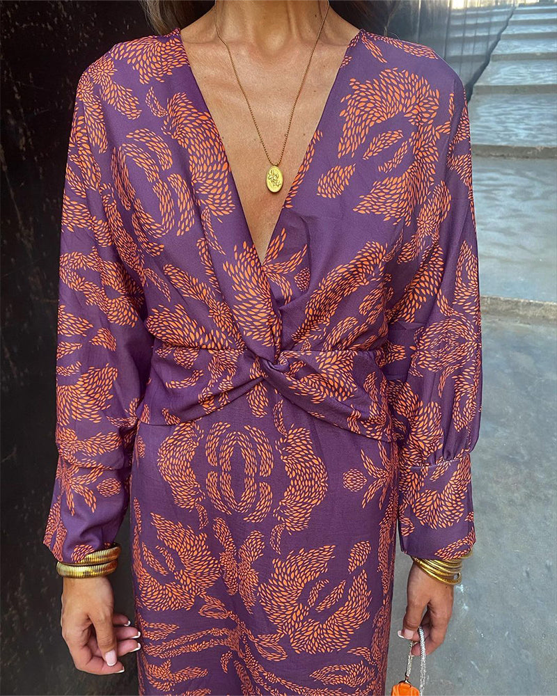 Loretta | Elegant Long Sleeve Floral Print Dress