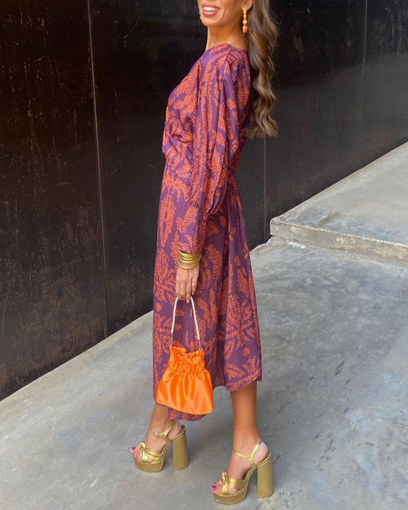 Loretta | Elegant Long Sleeve Floral Print Dress
