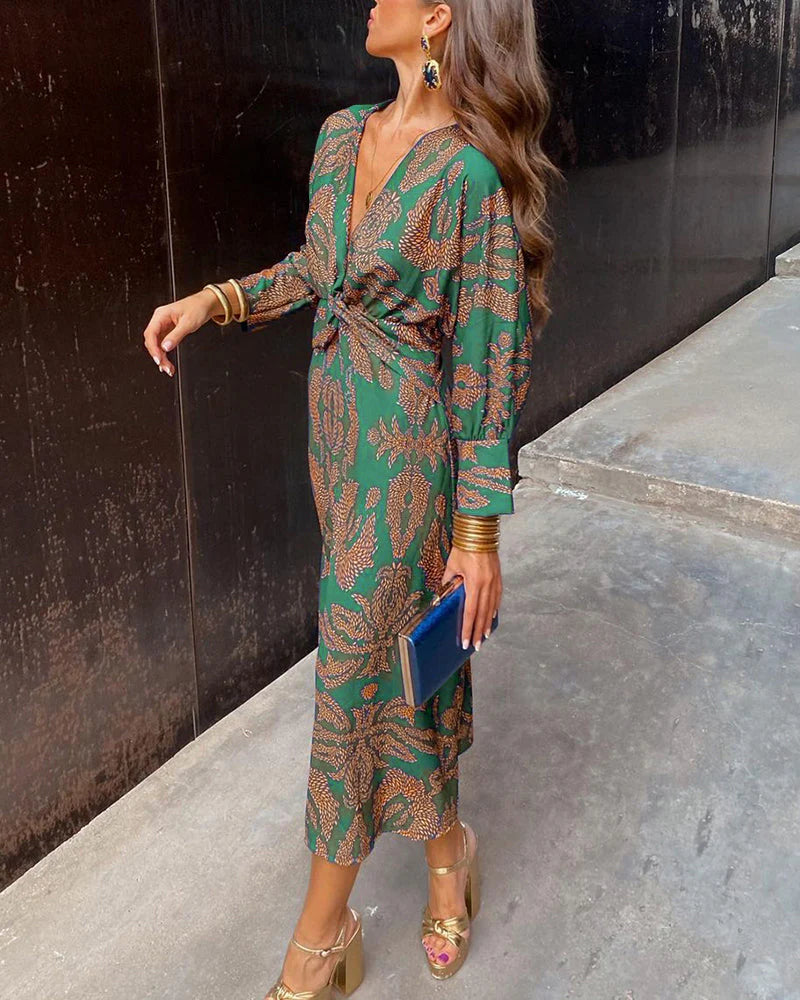 Loretta | Elegant Long Sleeve Floral Print Dress
