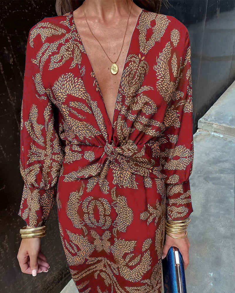 Loretta | Elegant Long Sleeve Floral Print Dress