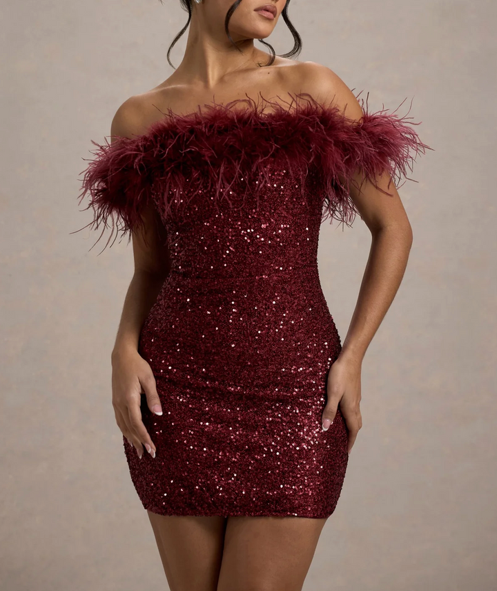 Elysia™ | Minivestido de piel brillante con hombros descubiertos