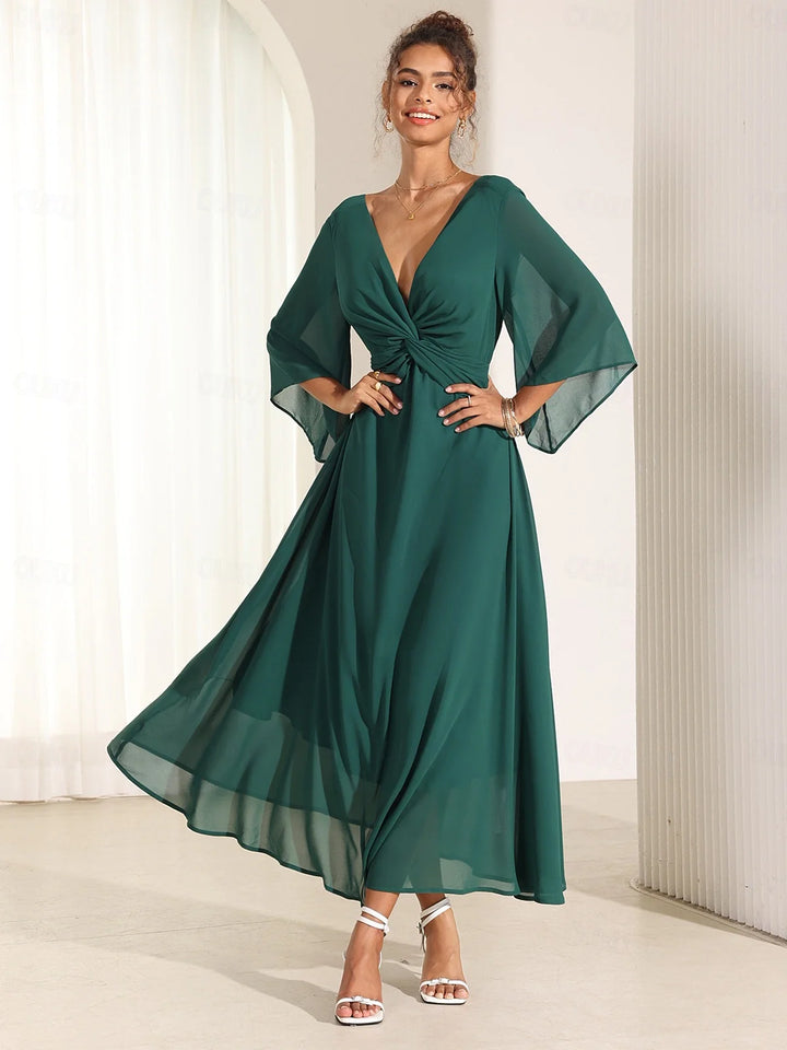 Elyiane™ | Elegante vestido largo de gasa con volantes