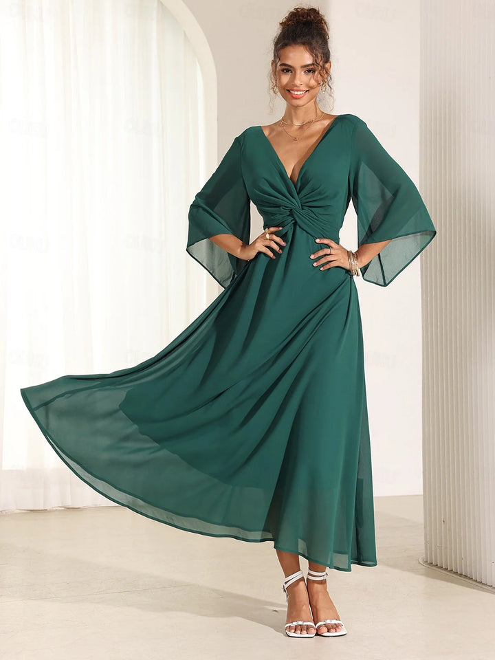 Elyiane™ | Elegante vestido largo de gasa con volantes