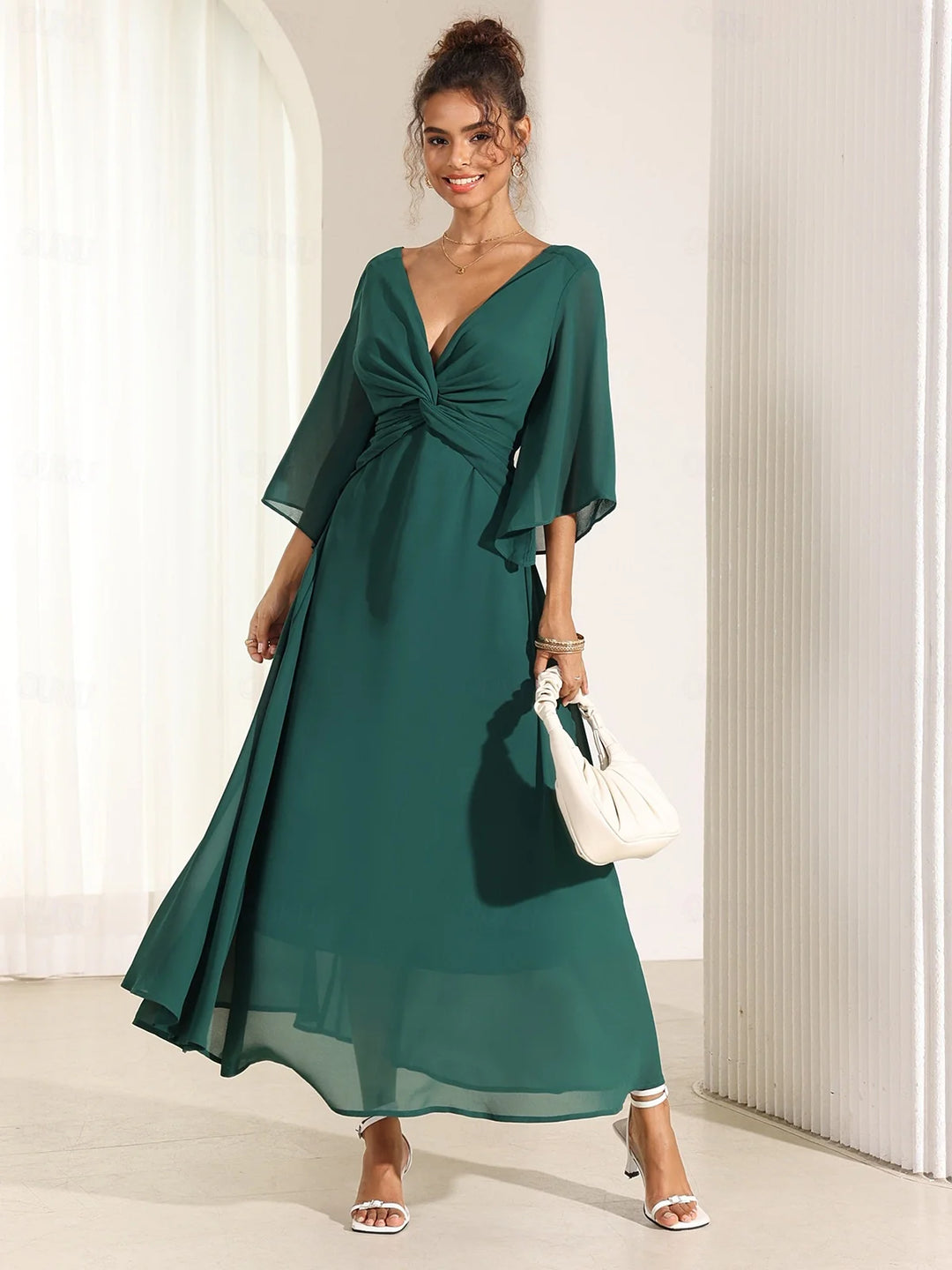Elyiane™ | Elegante vestido largo de gasa con volantes
