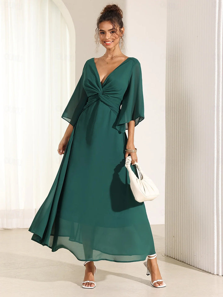 Elyiane™ | Elegante vestido largo de gasa con volantes