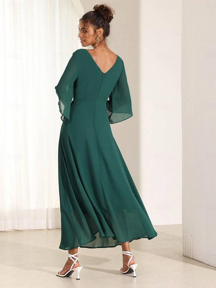 Elyiane™ | Elegante vestido largo de gasa con volantes