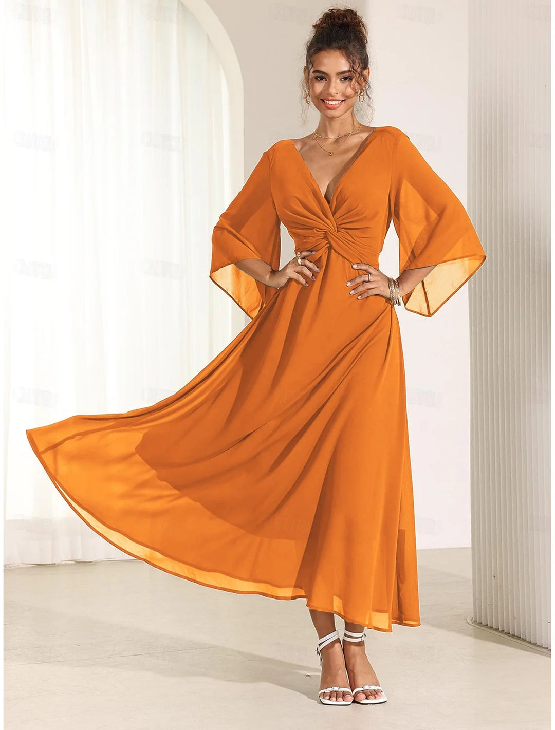 Elyiane™ | Elegante vestido largo de gasa con volantes