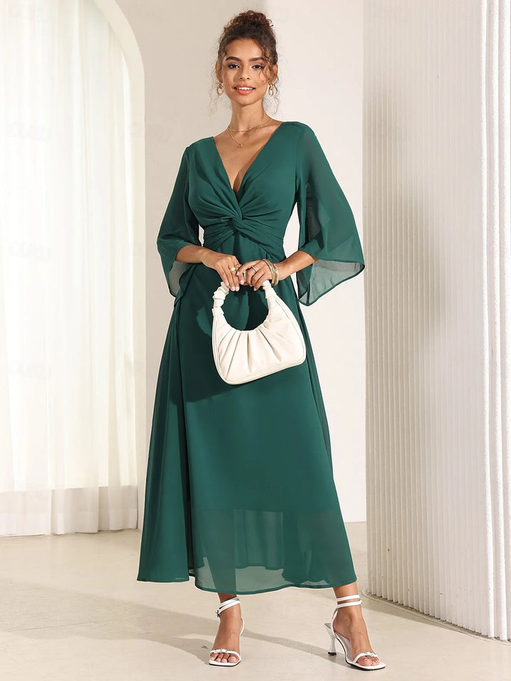 Elyiane™ | Elegante vestido largo de gasa con volantes